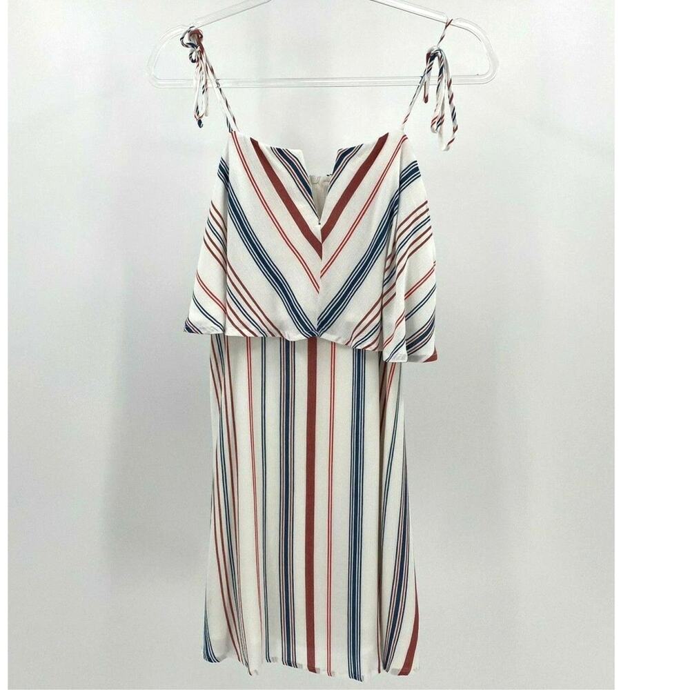 Lulus Dandy Days Striped Flounce Dress Womens L Red White Blue